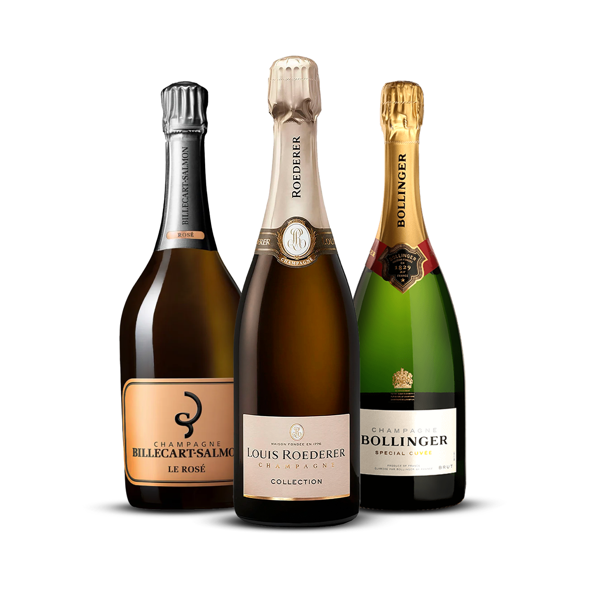 PACK OF 3 CHAMPAGNES – Billecart-Salmon Brut Rosé, Louis Roederer Collection, Bollinger Special Cuvée Brut